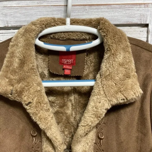 vintage 1980S/90S Esprit embroidered Faux Suede Boho Jacket XL - Picture 4 of 8